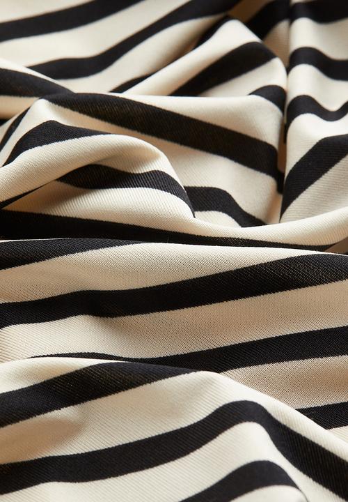 H&M - Gathered one-shoulder top - light beige & black striped
