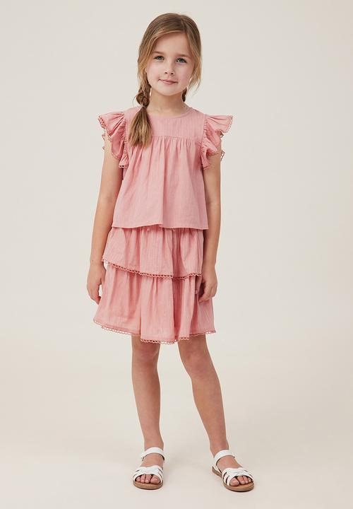 Cotton On - Madison scallop sleeve top - clay pigeon/sparkle stripe