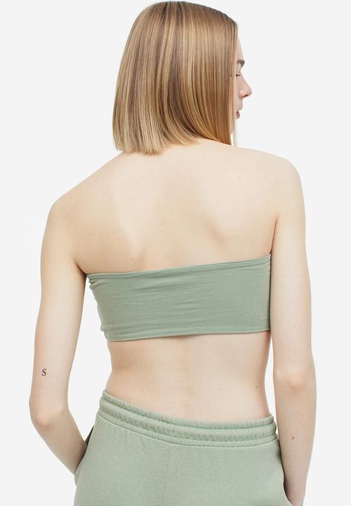 H&M - 2-Pack cropped tube tops - sage green & white