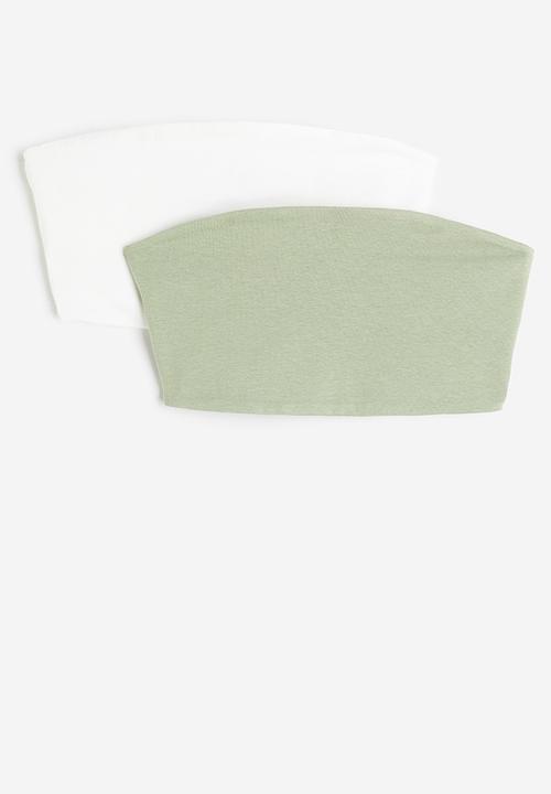 H&M - 2-Pack cropped tube tops - sage green & white