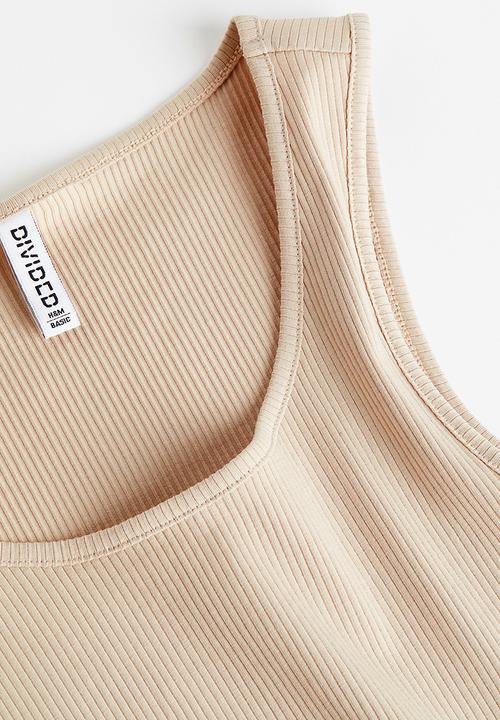 H&M - Ribbed cotton vest top - light beige