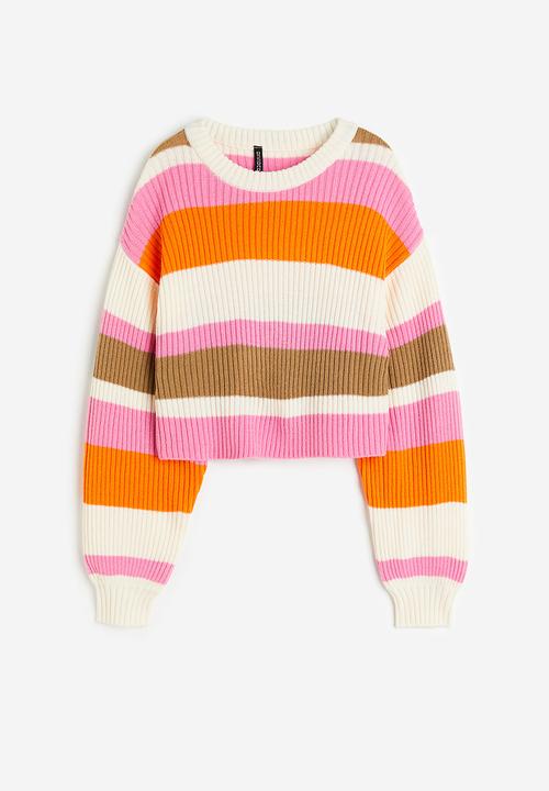 H&M - Cropped rib-knit jumper - cream striped 