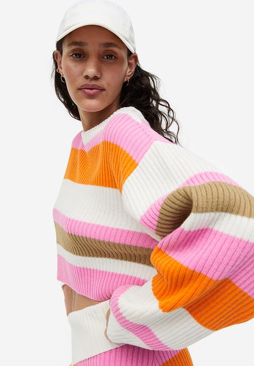 H&M - Cropped rib-knit jumper - cream striped 