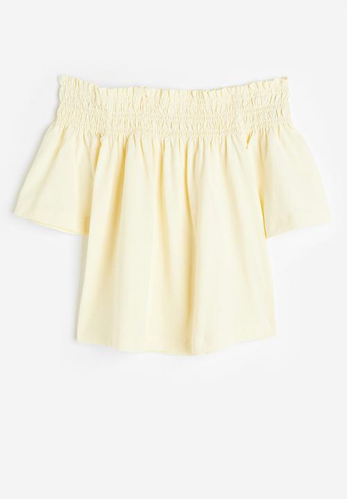 H&M - Off-the-shoulder jersey top - light yellow 