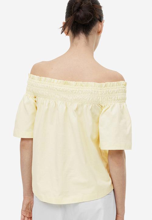 H&M - Off-the-shoulder jersey top - light yellow 