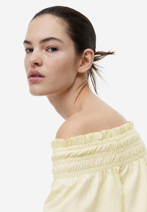 H&M - Off-the-shoulder jersey top - light yellow 