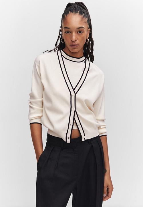 MANGO - Cardigan pipping - light beige