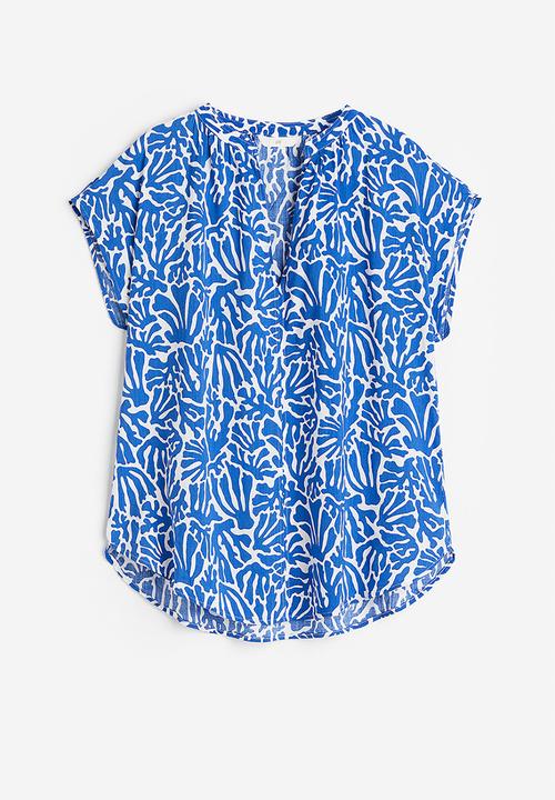 H&M - V-neck blouse - bright blue patterned