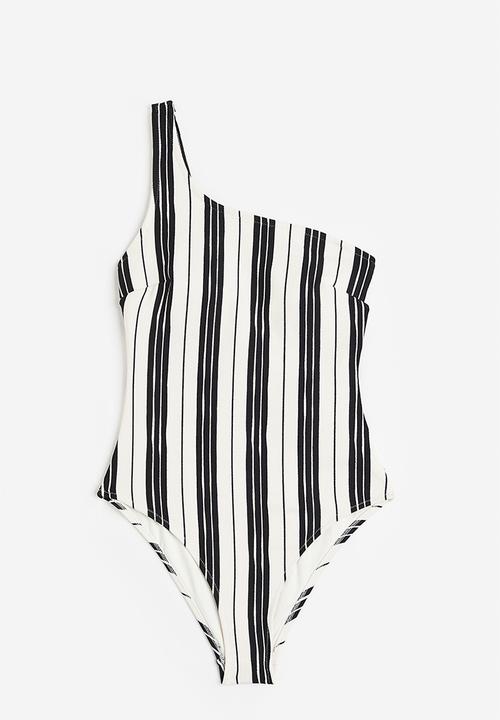 H&M - One-shoulder swimsuit - black striped