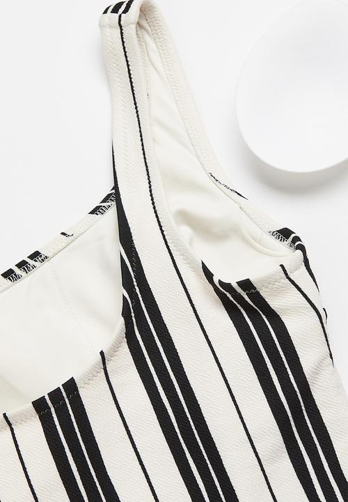 H&M - One-shoulder swimsuit - black striped