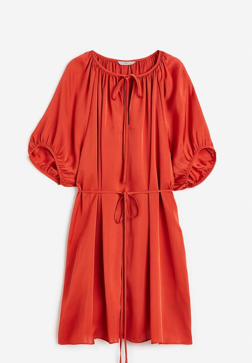 H&M - Tie-detail satin dress - red-orange