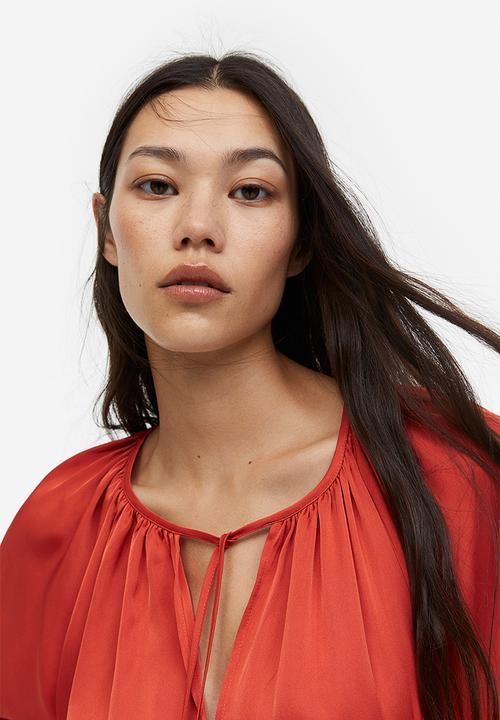 H&M - Tie-detail satin dress - red-orange