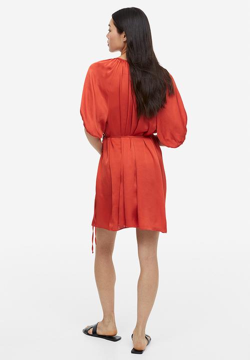H&M - Tie-detail satin dress - red-orange