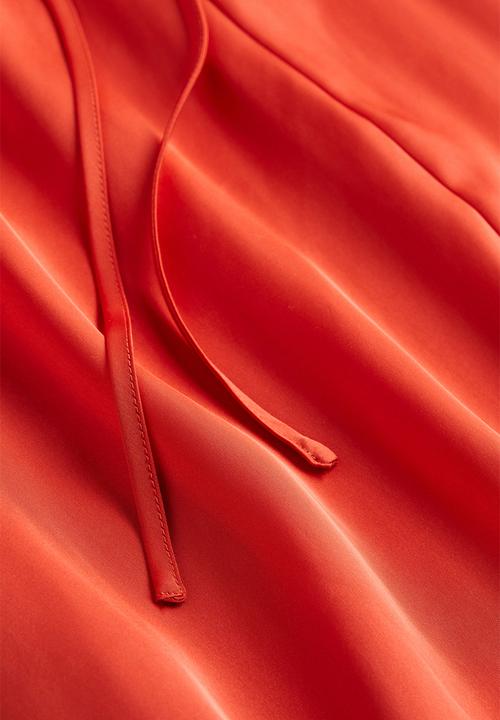 H&M - Tie-detail satin dress - red-orange