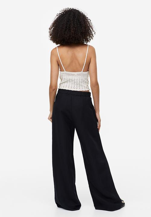 H&M - Wide linen-blend trousers - black