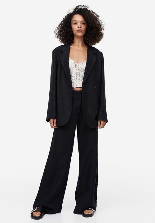 H&M - Wide linen-blend trousers - black