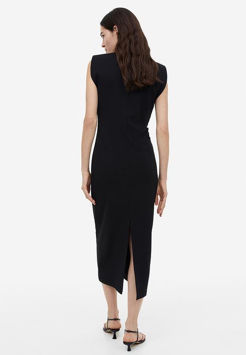 H&M - Draped shoulder-pad dress - black