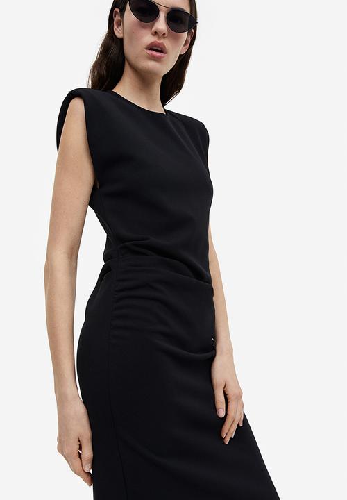 H&M - Draped shoulder-pad dress - black