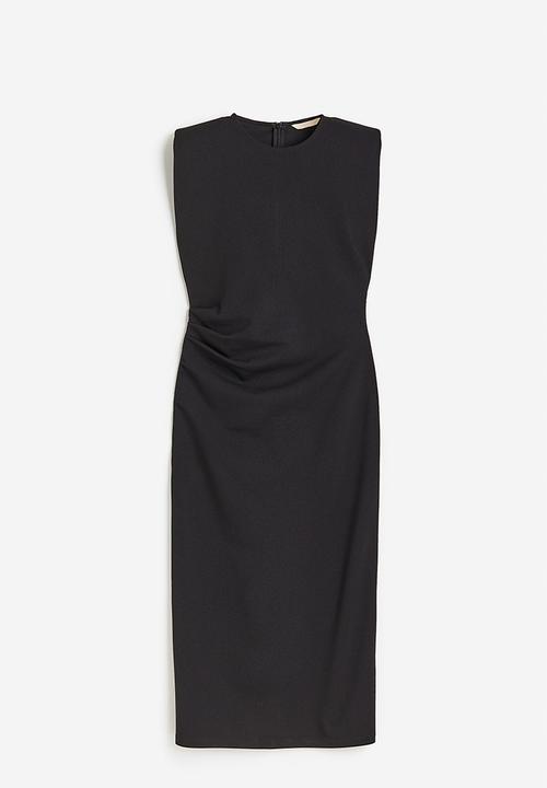 H&M - Draped shoulder-pad dress - black