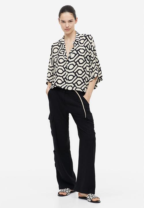 H&M - Oversized resort shirt - natural white patterned 