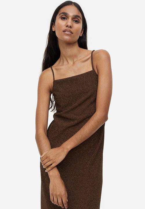 H&M - Jersey slip dress - dark brown/glittery