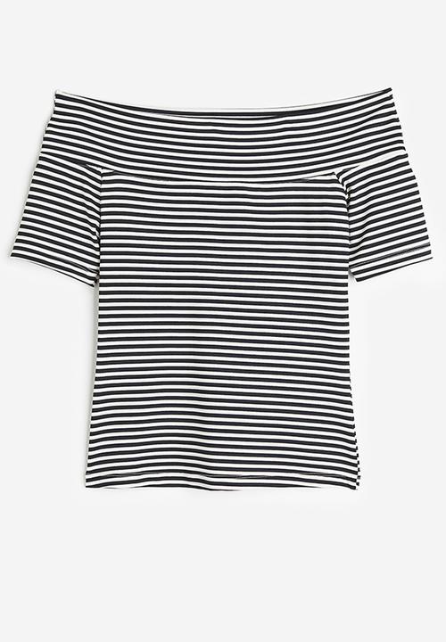 H&M - Off-the-shoulder top - black & white striped