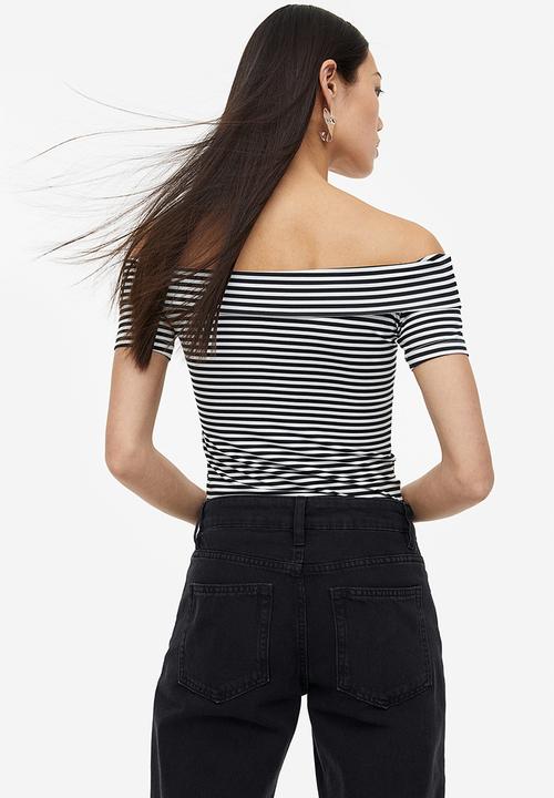 H&M - Off-the-shoulder top - black & white striped