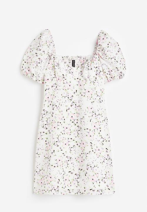 H&M - Puff-sleeved crêpe dress - white/floral