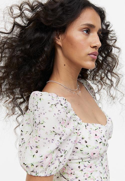 H&M - Puff-sleeved crêpe dress - white/floral
