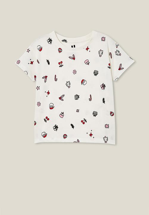 Cotton On - Poppy short sleeve print tee - vanilla/xmas ditsy
