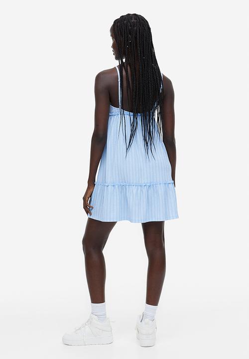 H&M - Frill-trimmed crêpe dress - light blue & white striped 