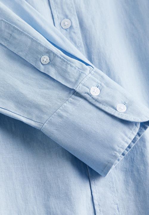 H&M - Linen-blend shirt dress - light blue