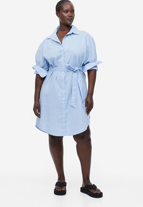 H&M - Linen-blend shirt dress - light blue