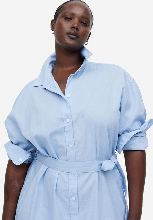 H&M - Linen-blend shirt dress - light blue