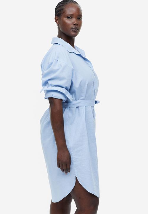 H&M - Linen-blend shirt dress - light blue