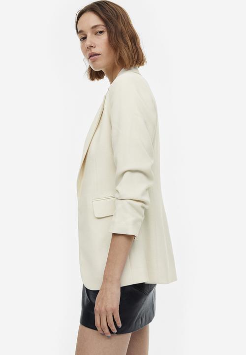 H&M - Gathered-sleeve blazer - cream 