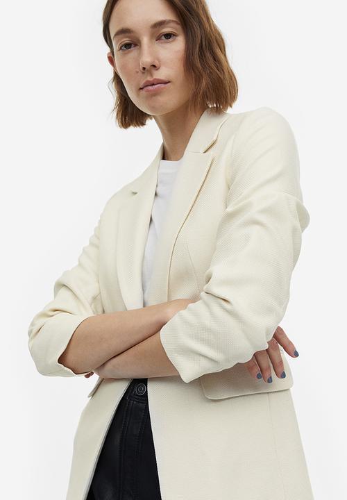 H&M - Gathered-sleeve blazer - cream 