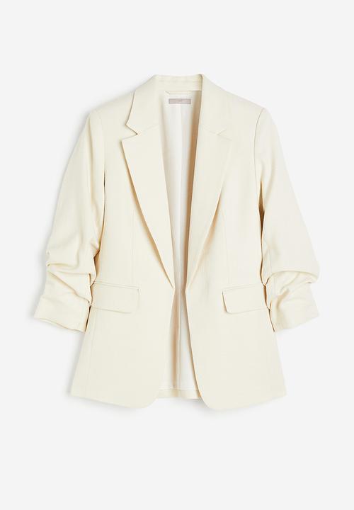 H&M - Gathered-sleeve blazer - cream 