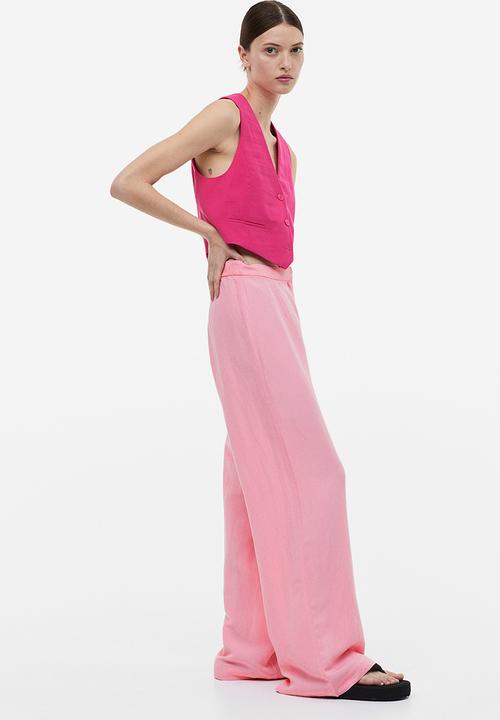 H&M - Wide linen-blend trousers - pink
