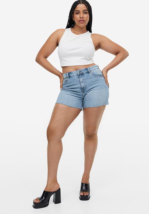 H&M - High denim shorts - light denim blue 