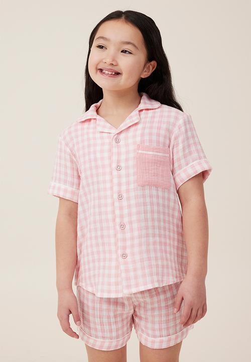 Cotton On - Amelia short sleeve pyjama set - coral dreams/gingham check