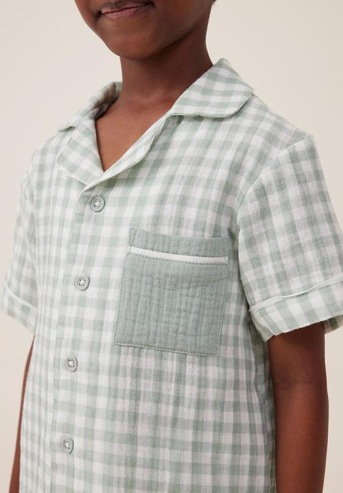 Cotton On - Archer short sleeve pyjama set - deep sage/gingham check