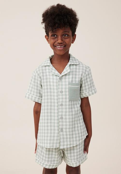 Cotton On - Archer short sleeve pyjama set - deep sage/gingham check