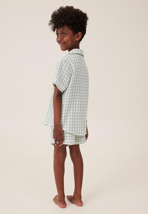 Cotton On - Archer short sleeve pyjama set - deep sage/gingham check