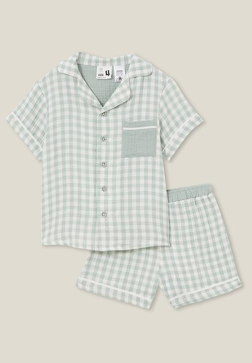 Cotton On - Archer short sleeve pyjama set - deep sage/gingham check