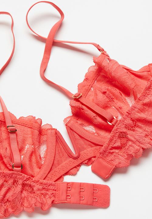 H&M - Non-padded underwired lace bra - coral 