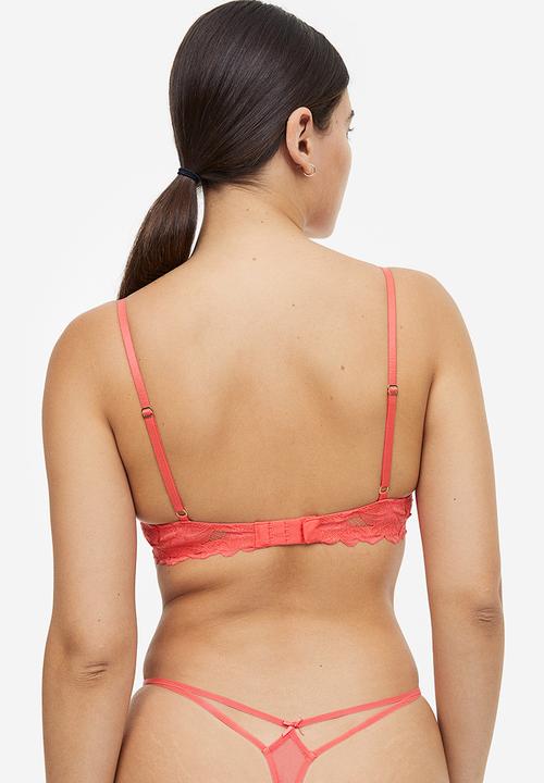 H&M - Non-padded underwired lace bra - coral 