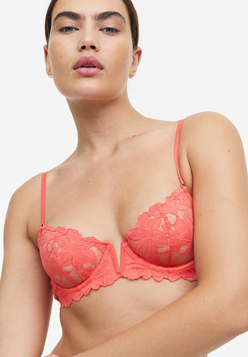 H&M - Non-padded underwired lace bra - coral 