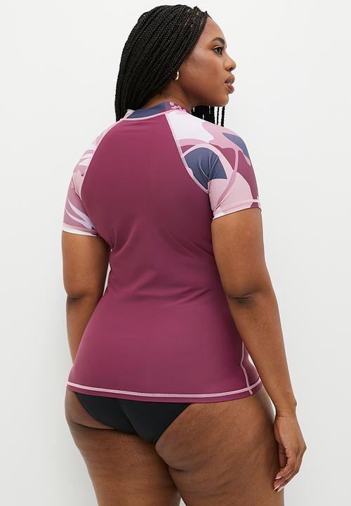 Lizzy - Plus talyn short sleeve rashie - pink abstract floral