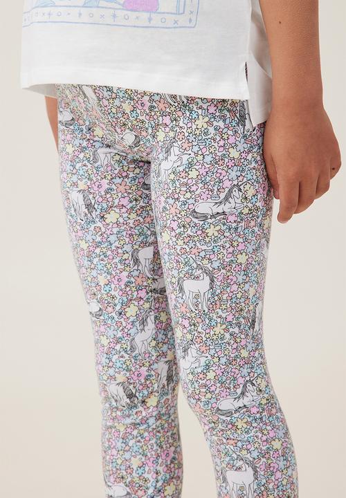 Cotton On - Huggie tights - white/unicorn garden